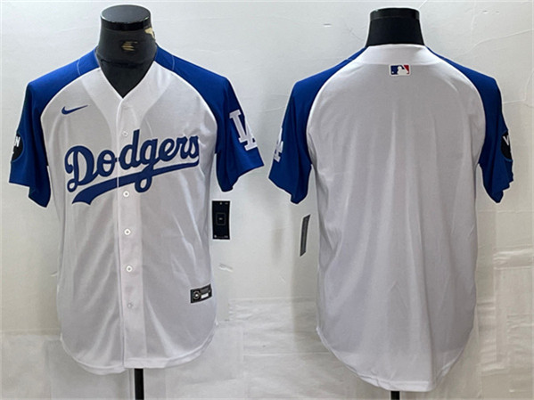 Los Angeles Dodgers Blank White Blue Vin Patch Cool Base Stitched Jersey - Click Image to Close